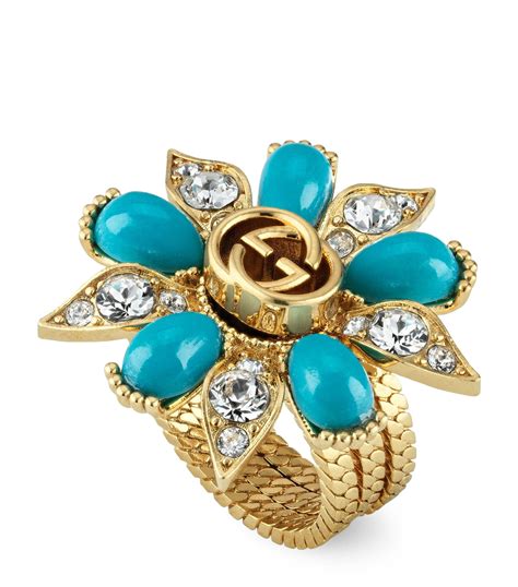 gucci gg interlocking ring|gucci flower tuquise ring.